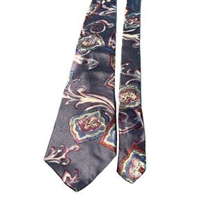 Halston III Mens Vintage Silk Tie Floral Paisley Design Necktie Multicolor